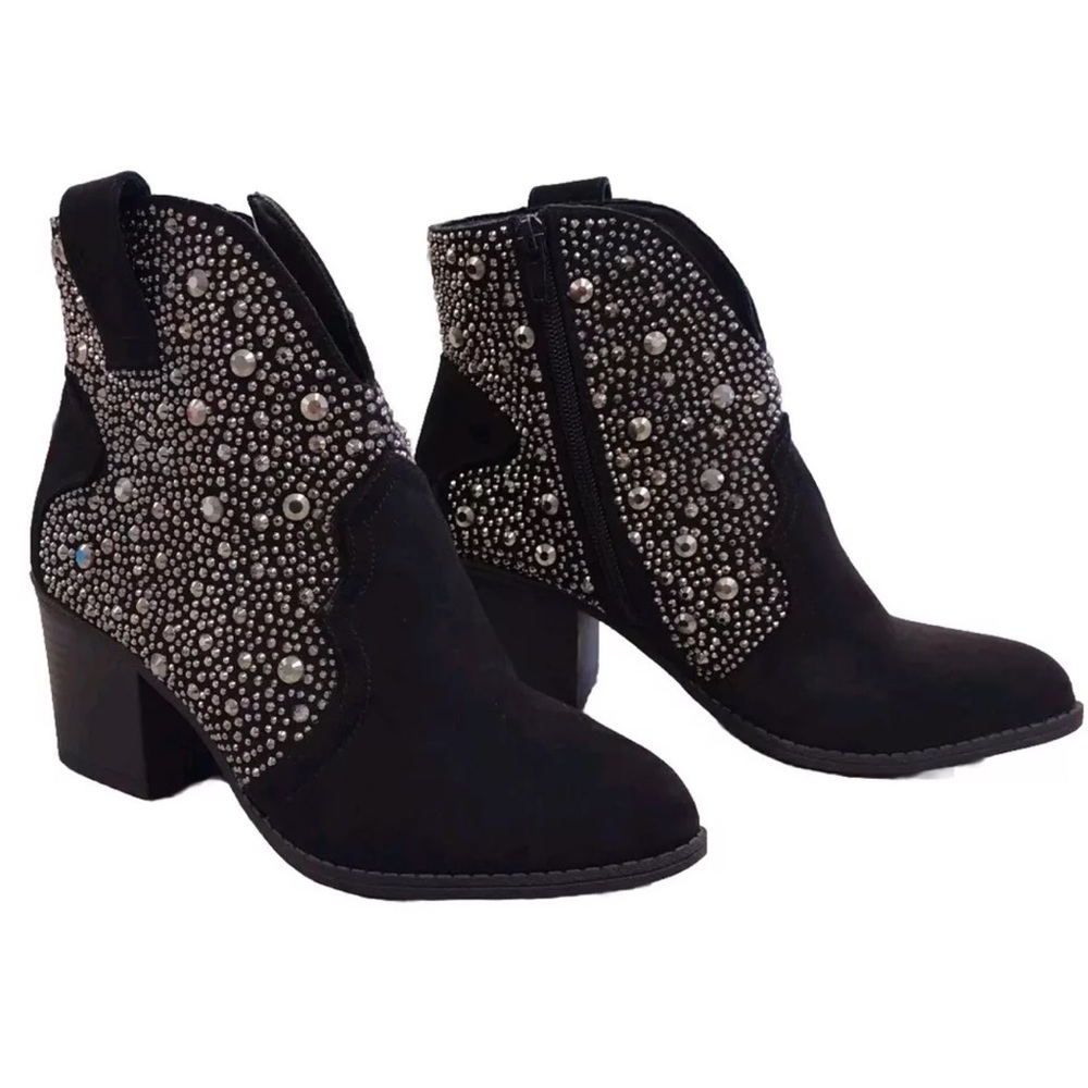 Studded Black Suede Ankle Booties - Fashion Women's Booties